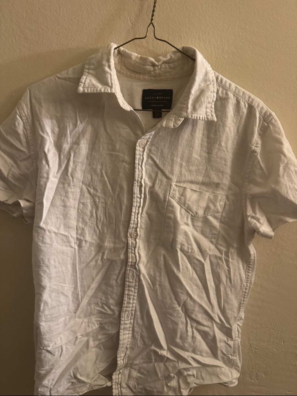 Lucky Brand Men's White Short-Sleeve Casual Button-Down Shirt